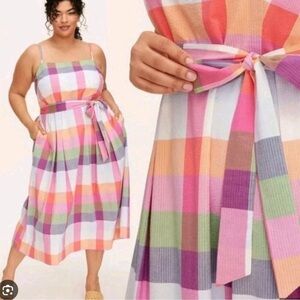 S Kate Spade Multicolor Check Midi Dress in Pink, Orange, Green, Purple Summer